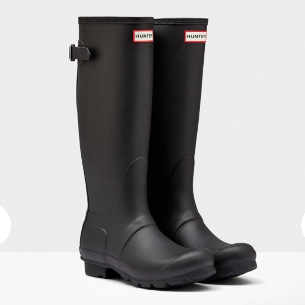 Black Hunter Rain boots with adjustable back strap